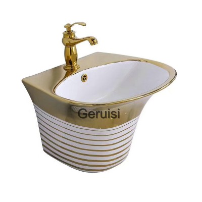 new design gold color with decoration one piece wash basin