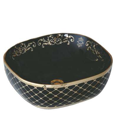 bathroom ceramic hand  wash black and gold color art basin